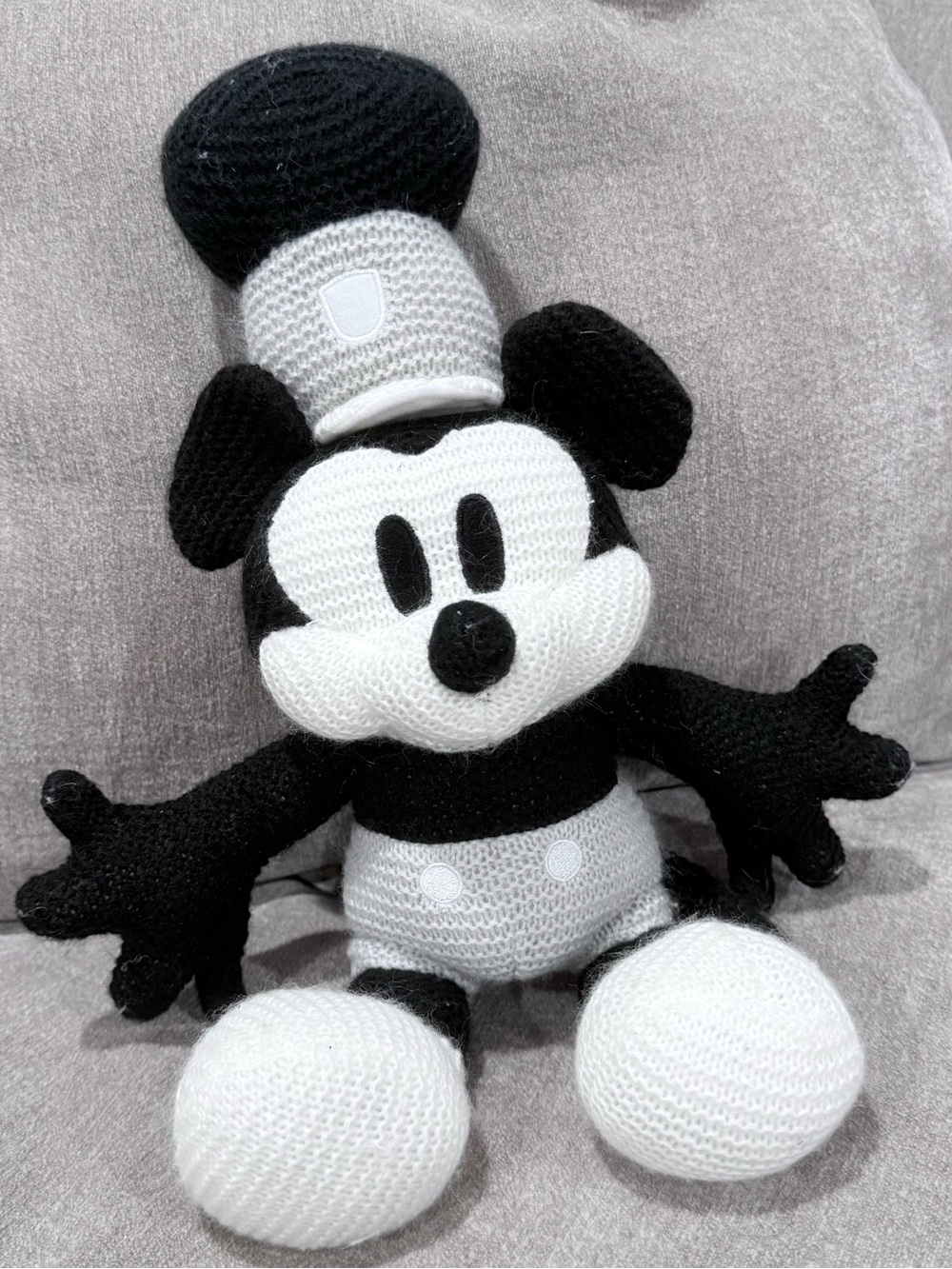 Disney Parks Steamboat Willie Cozy Knit Mickey Mouse Plush Stuffed Animal 15”